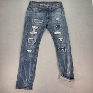 RPTN Selvedge Jeans Mens Blue Distressed Patchwork Zip Fly Denim Fits 32x32